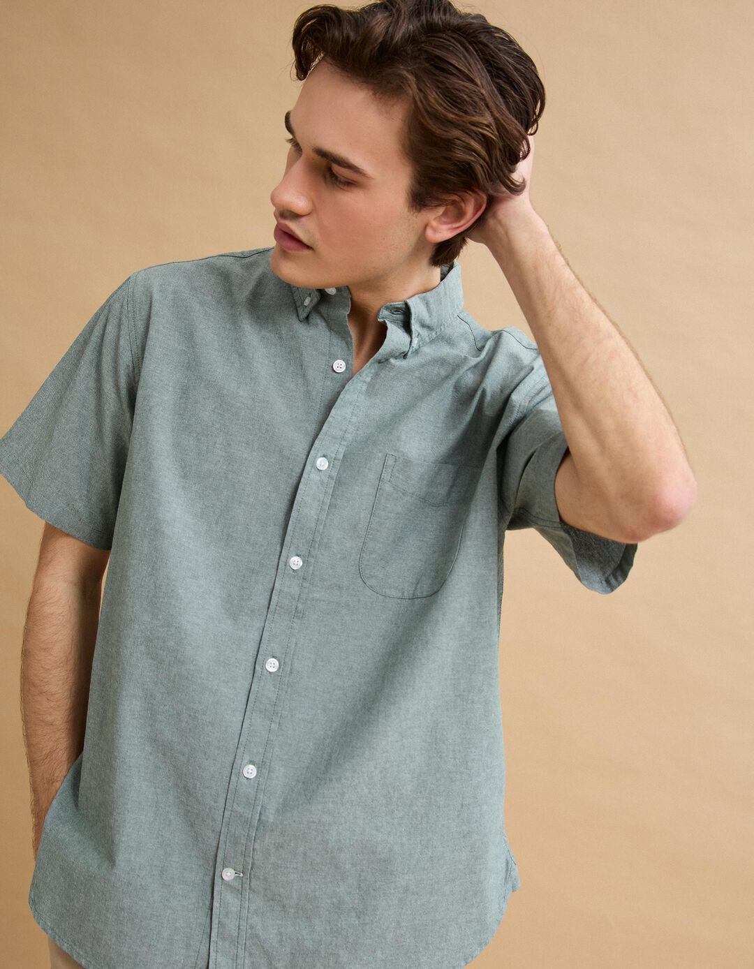 Camisa Manga Curta, Homem, Verde Escuro