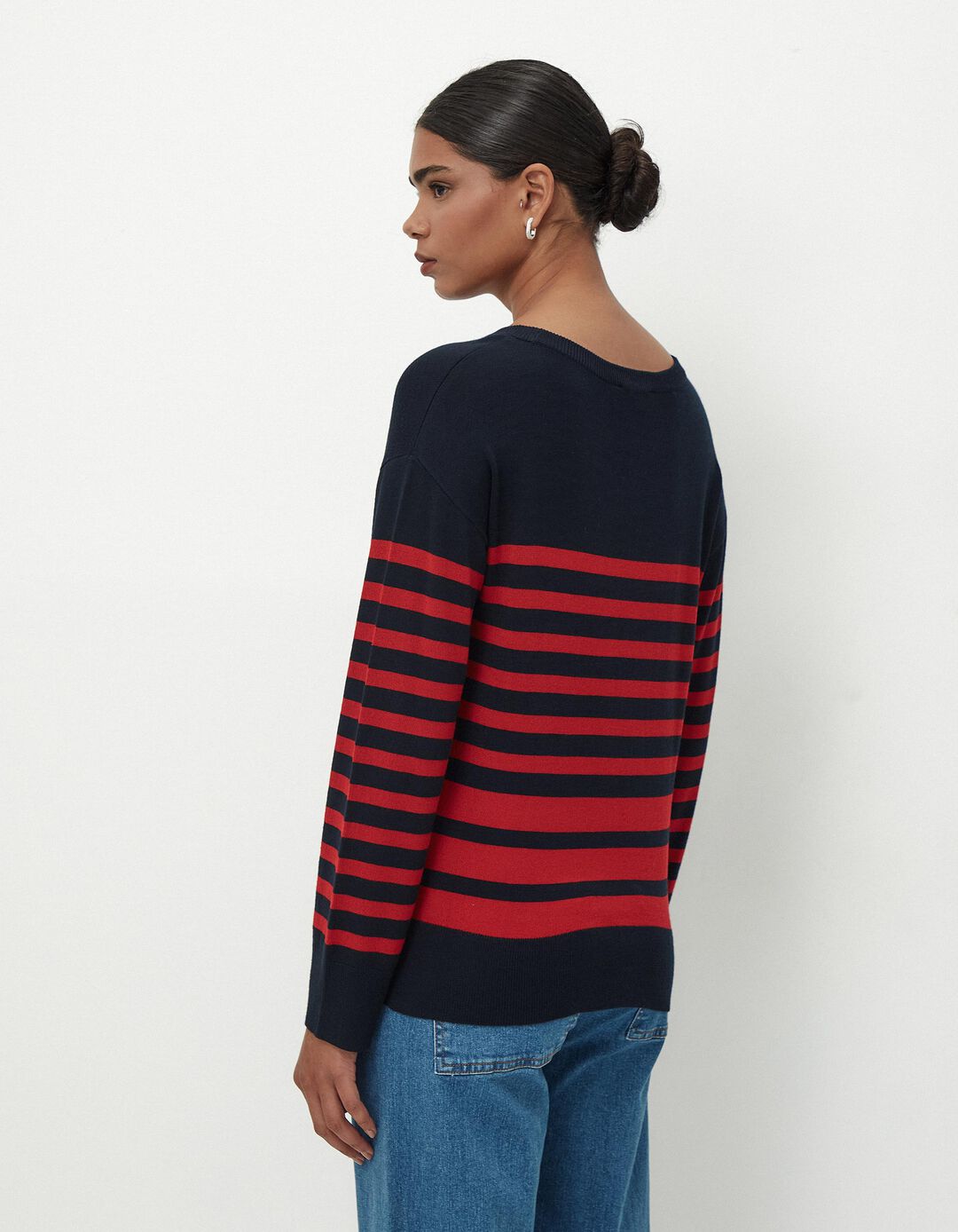 Camisola de Malha Riscas Decote Redondo, Mulher, Multicor