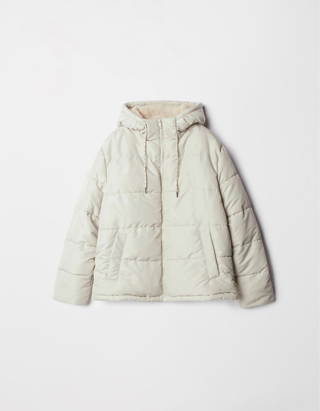 Casaco Acolchoado Capuz Interior Sherpa, Homem, Bege Claro