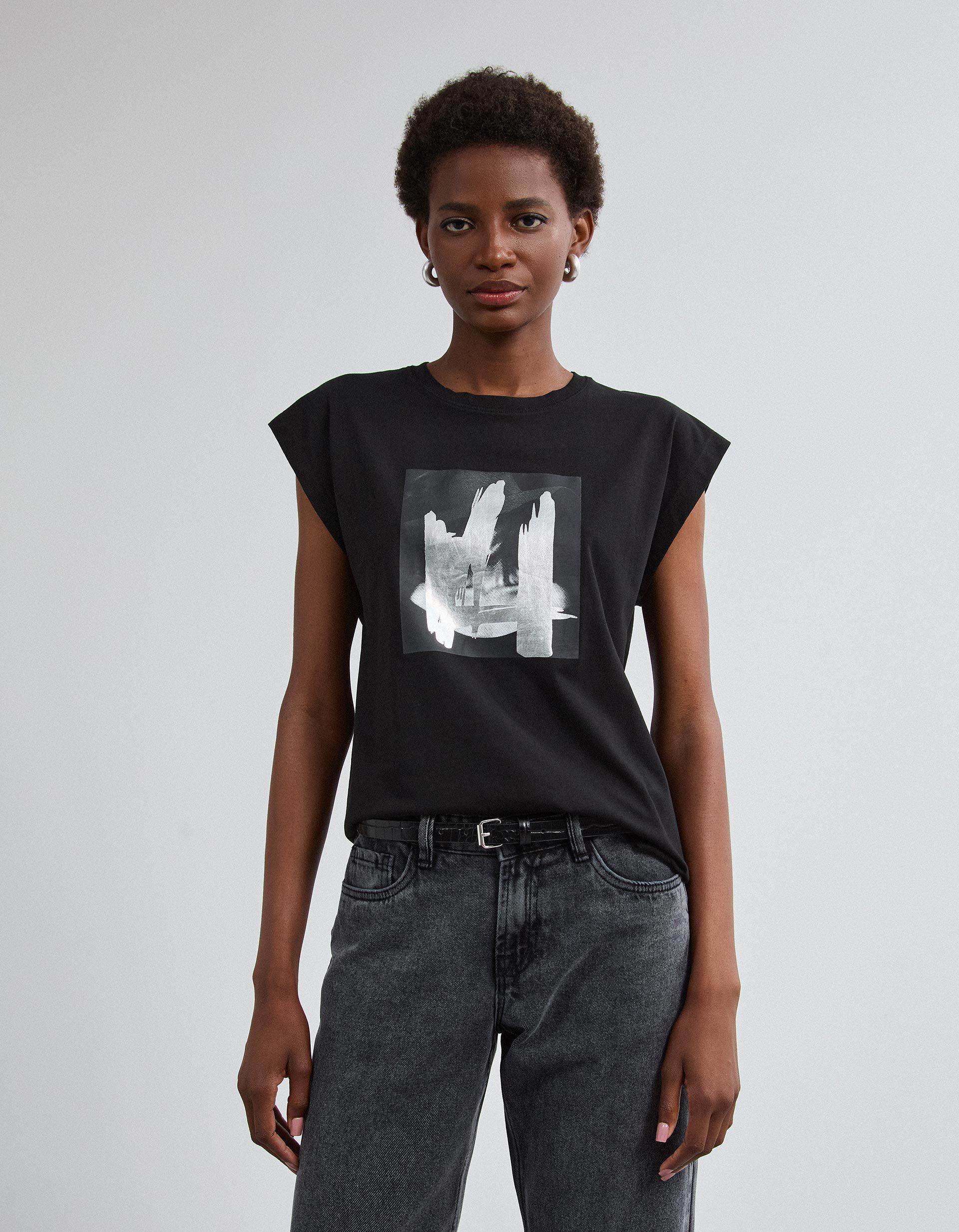 Comprar Online T-shirt Com Estampado Foil, Mulher, Preto