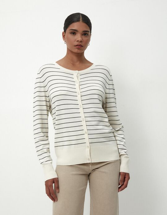 Comprar Online Casaco de Malha Riscas, Mulher, Bege Claro