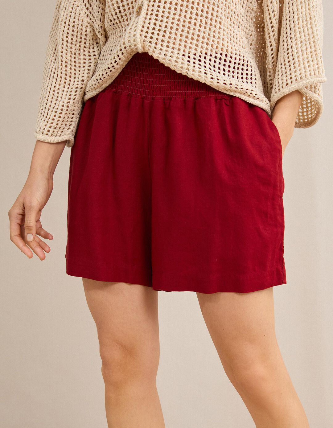Cal&ccedil;&otilde;es Com Linho, Mulher, Vermelho Escuro