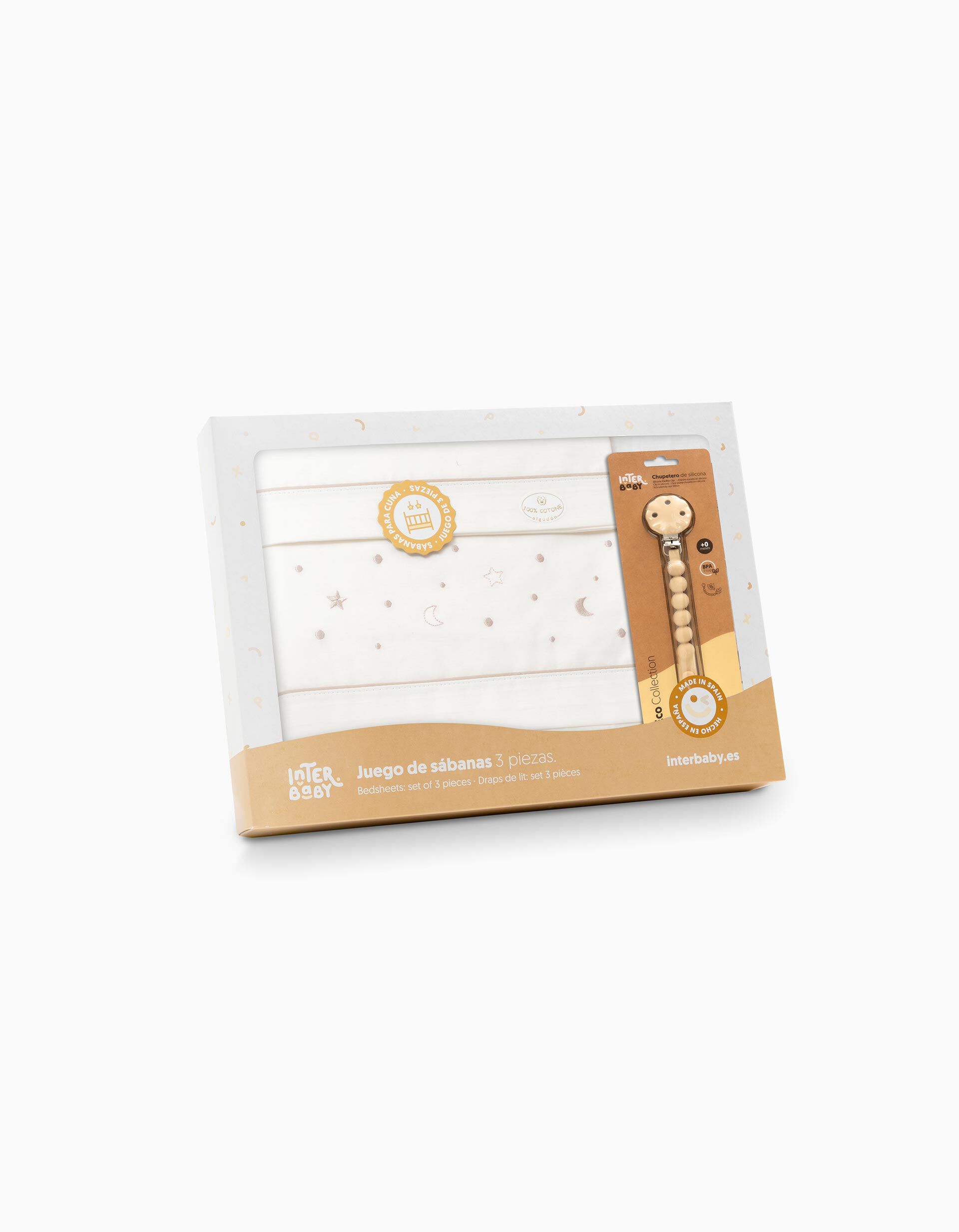 Comprar Online Conjunto de Len&ccedil;&oacute;is, 3 Pe&ccedil;as de Algod&atilde;o 'Stars' 60x120 cm, Beige