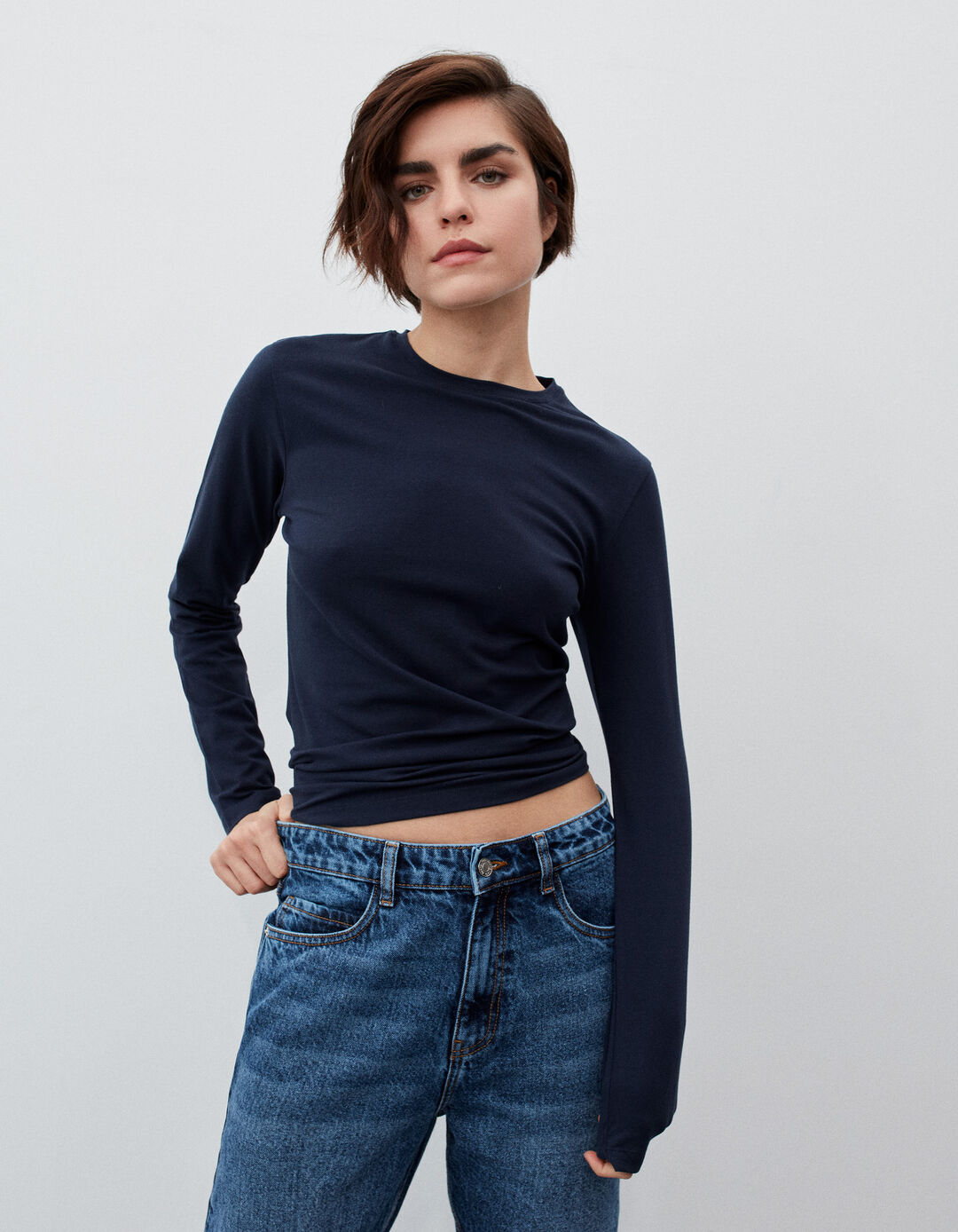 T-shirt Manga Comprida, Mulher, Azul