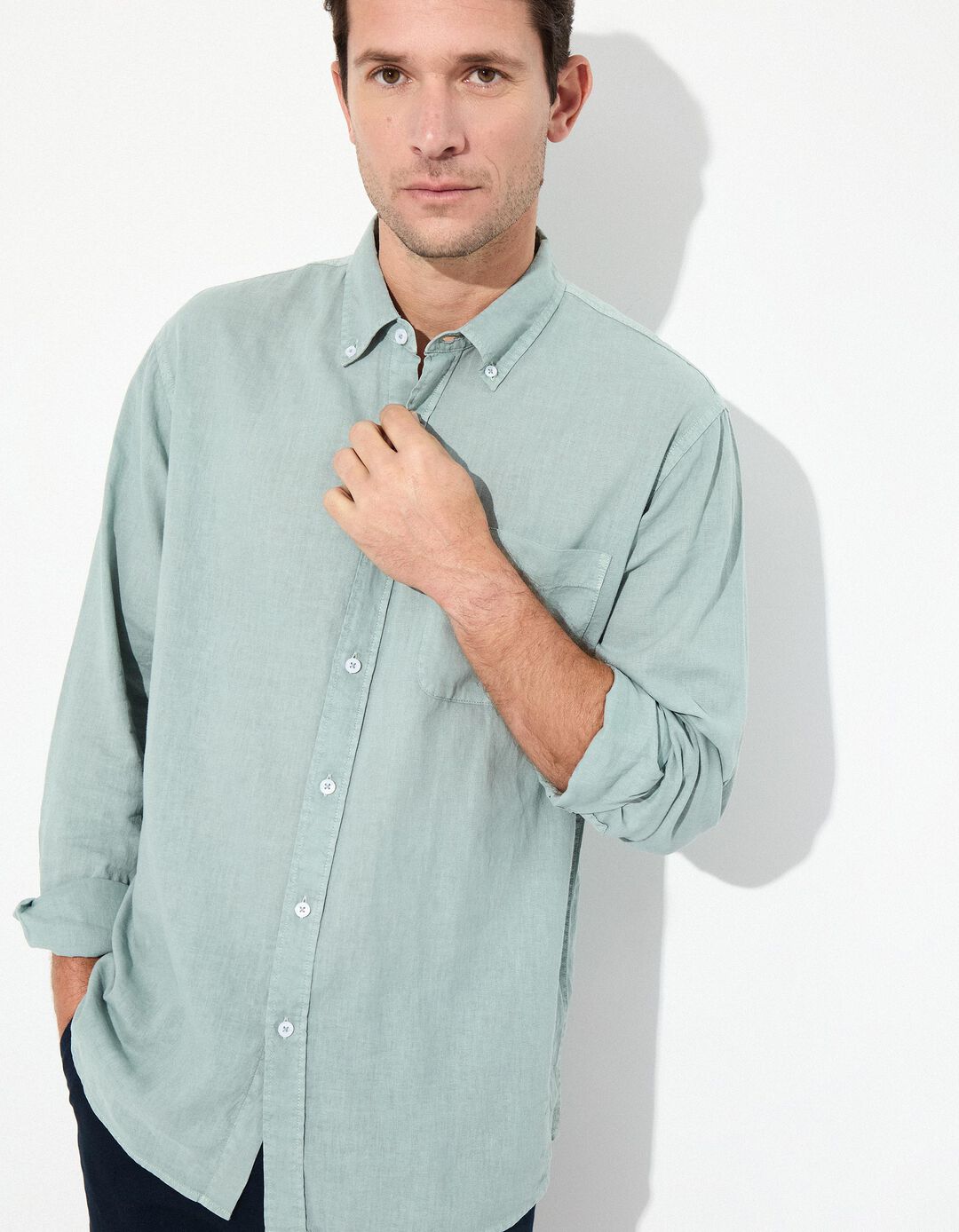 Camisa com Linho, Homem, Verde