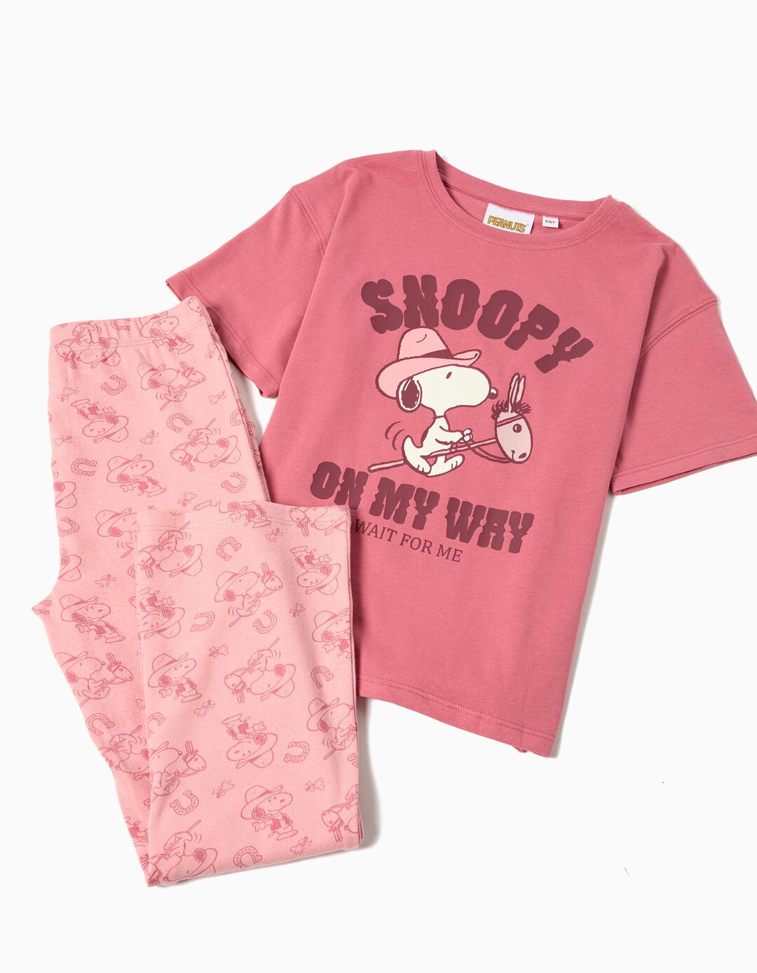 Conjunto T-shirt e Leggings 'Snoopy', Menina, Rosa Escuro