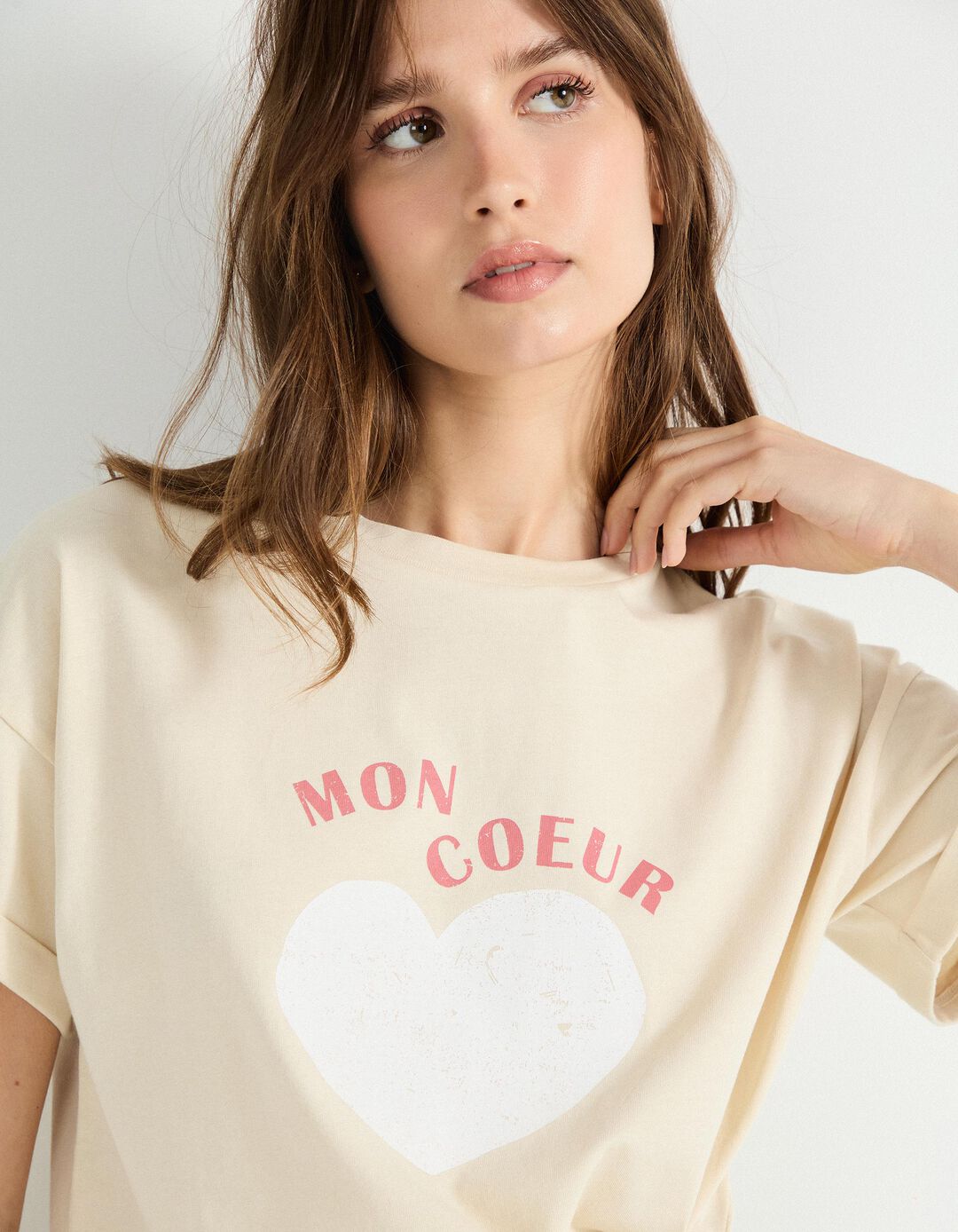 T-shirt Print, Mulher, Bege Claro