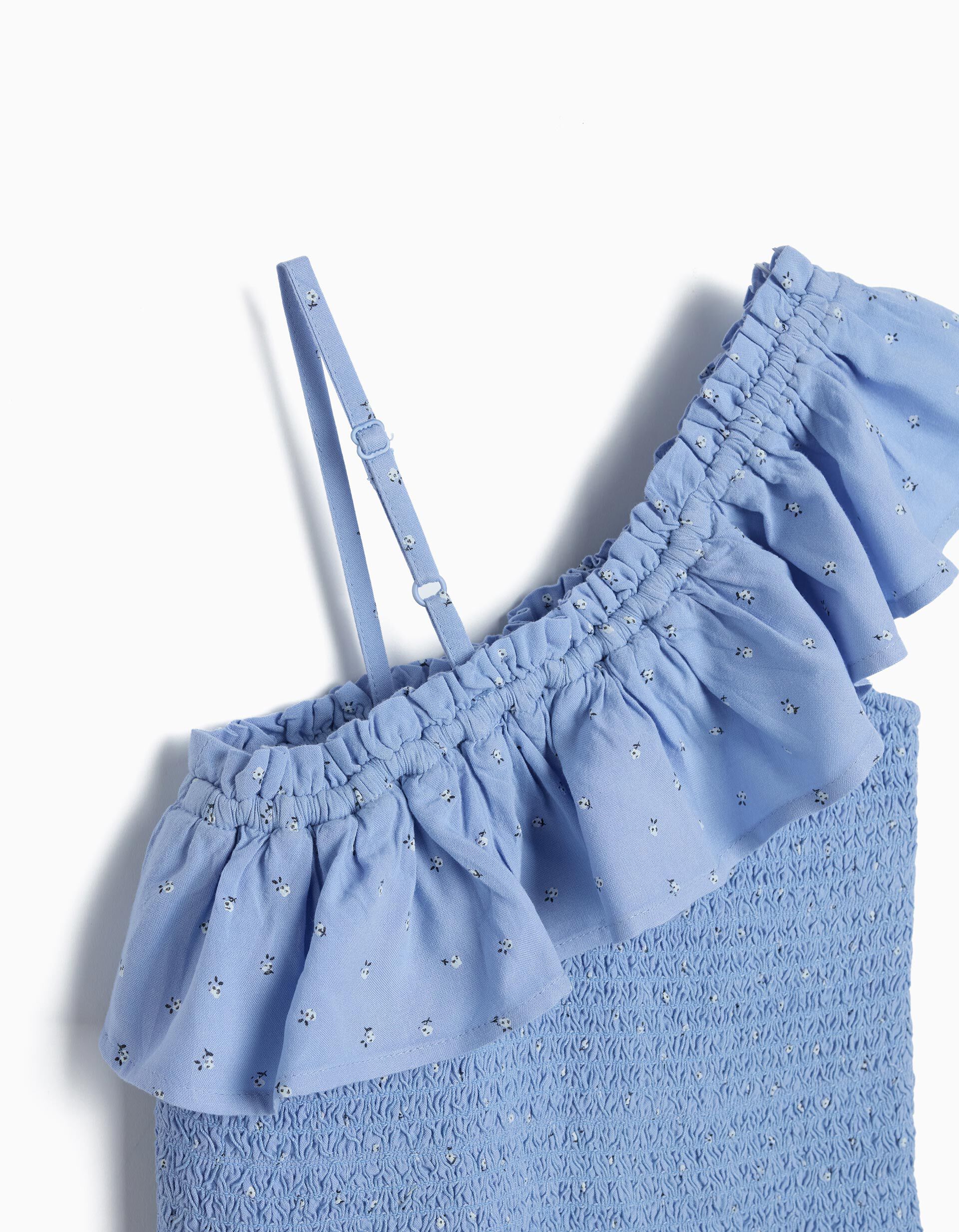 Comprar Online Top Assim&eacute;trico Com Folhos, Menina, Azul Claro