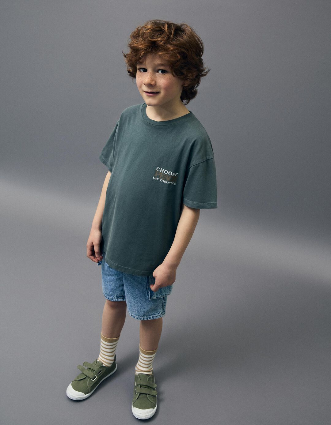 T-shirt 'Peace Language', Menino, Verde Escuro