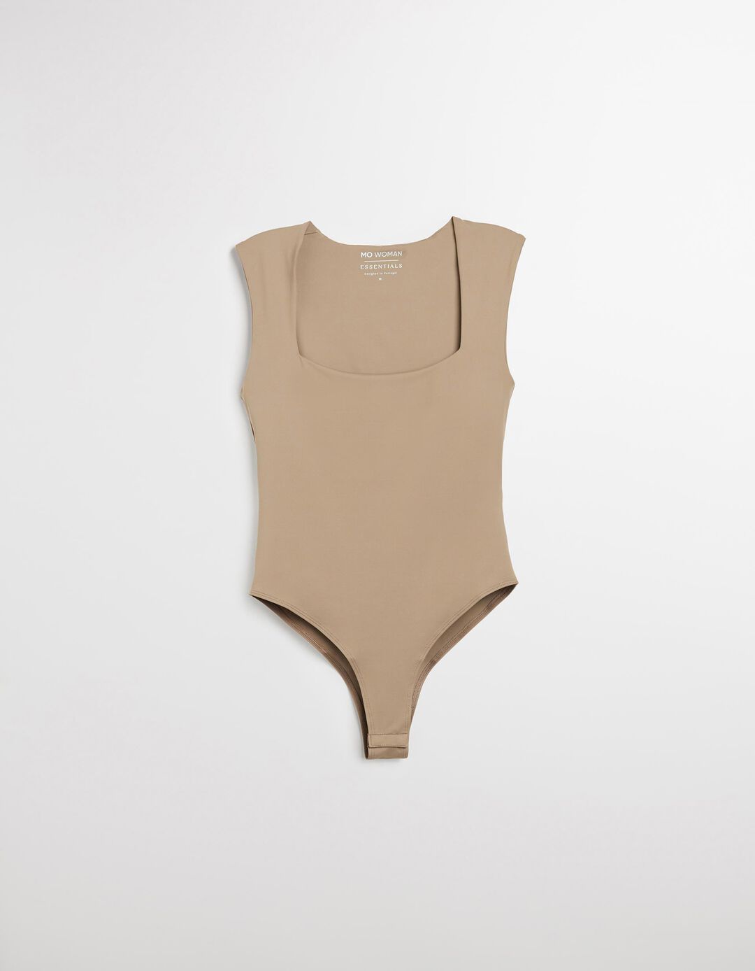 Body com Decote Quadrado, Mulher, Bege Escuro