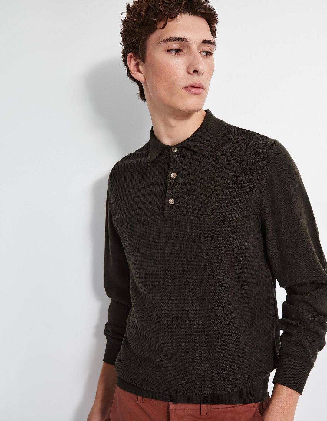 Polo de Malha Manga Comprida, Homem, Cinzento Escuro