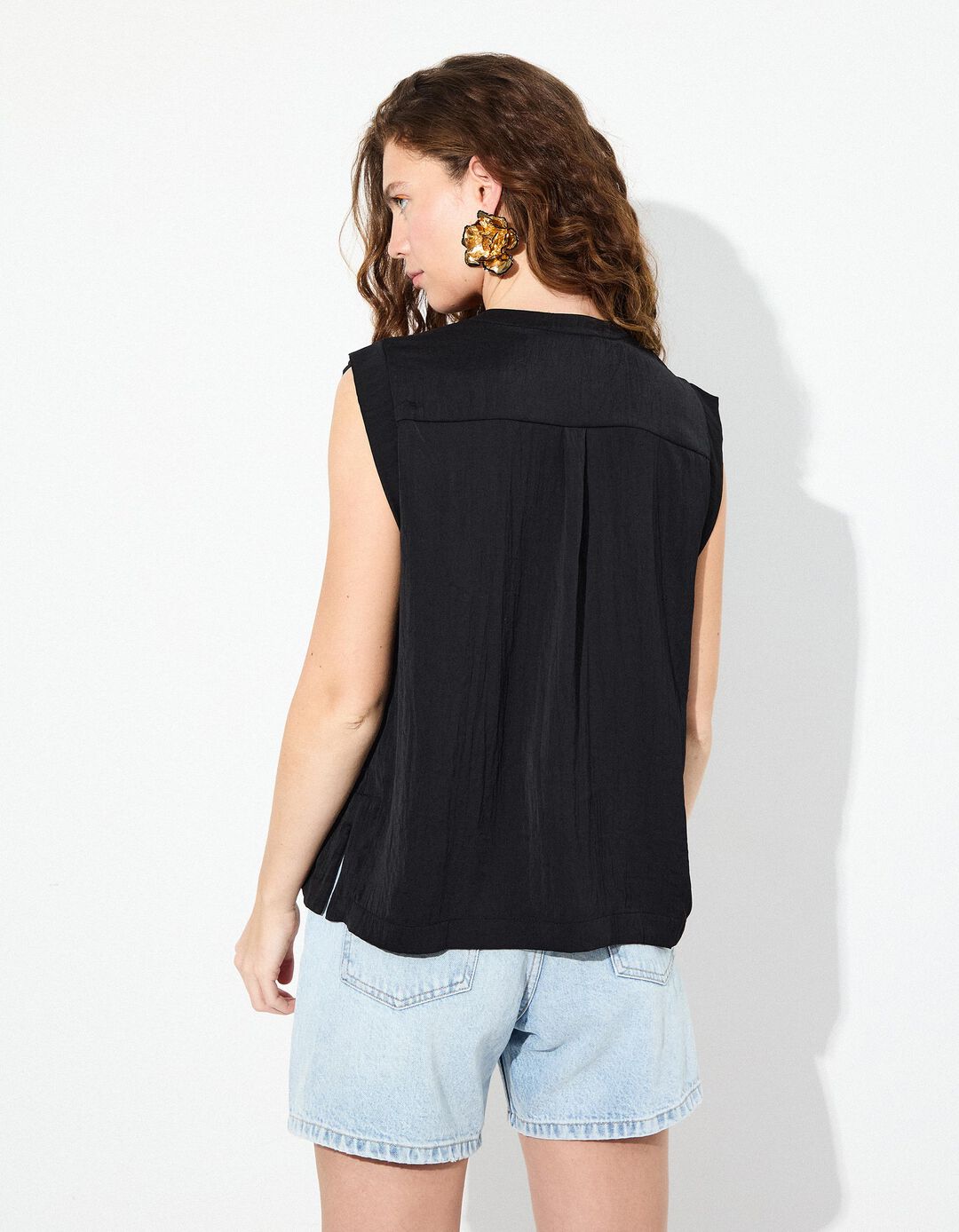 Blusa Decote em V, Mulher, Preto 