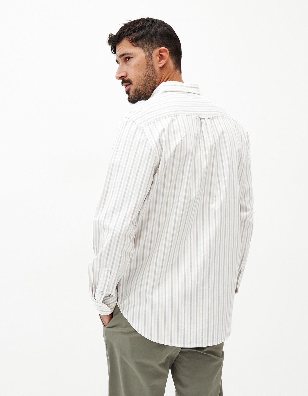 Camisa de Manga Comprida Riscas, Homem, Verde
