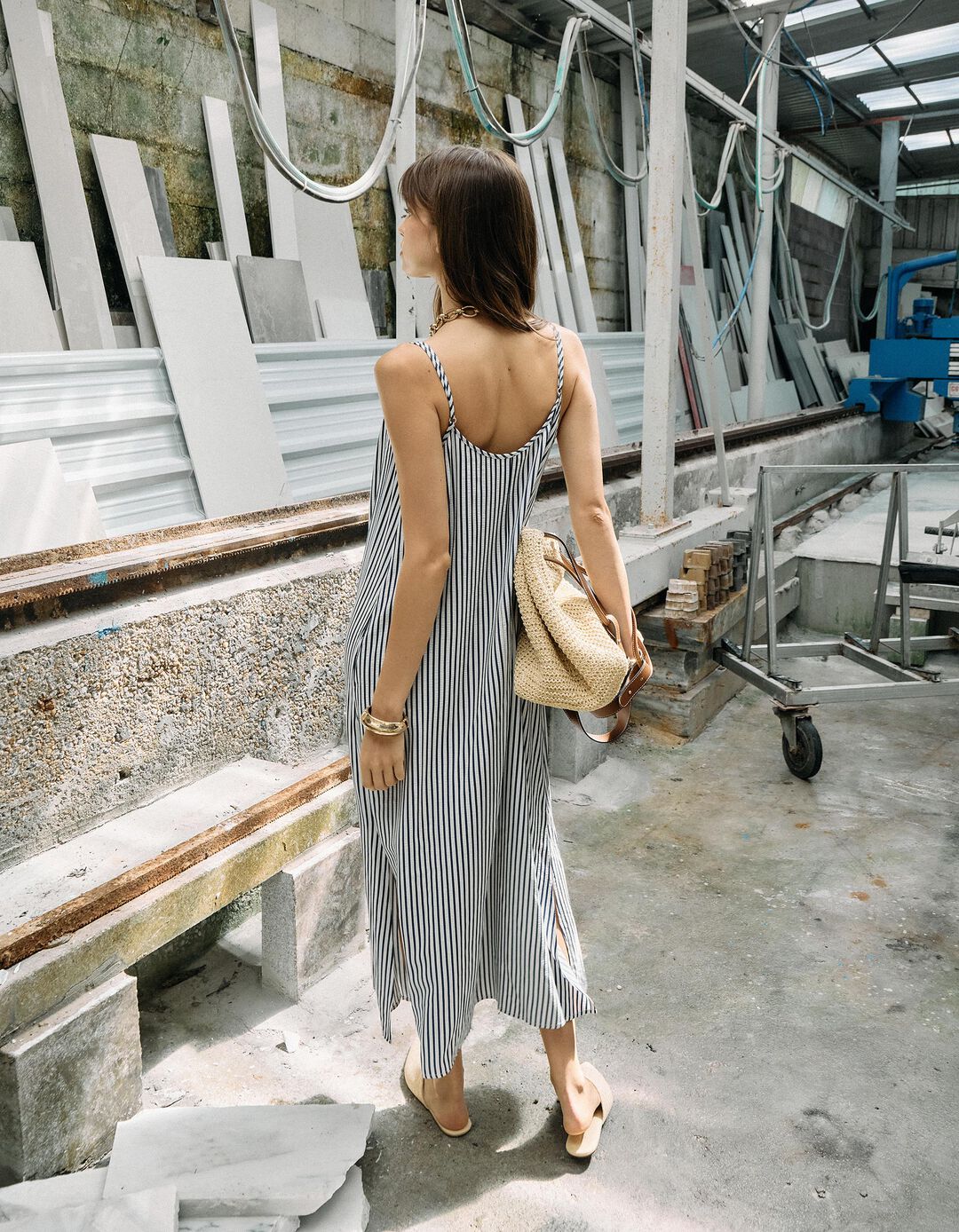 Vestido de Riscas, Mulher, Azul