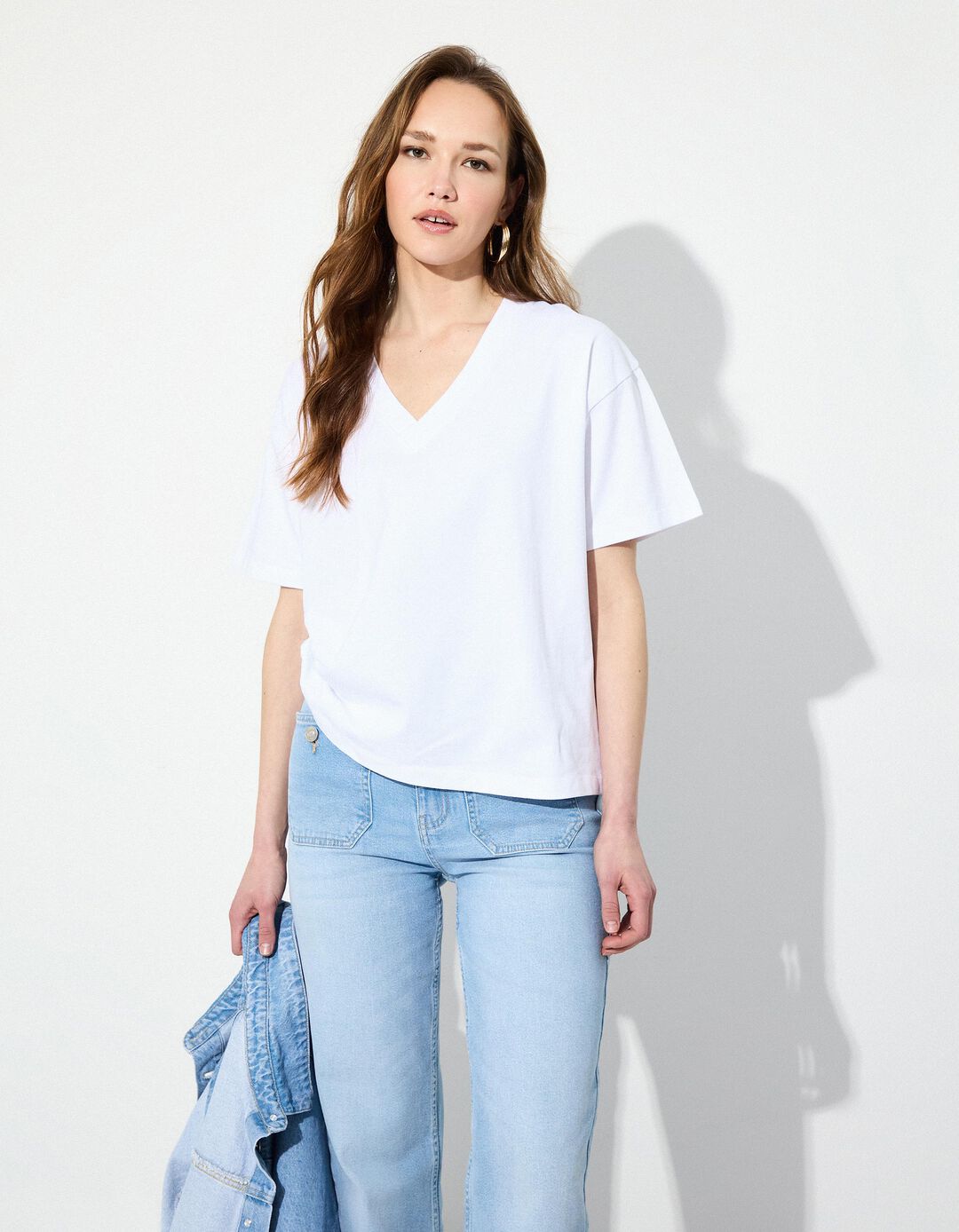 T-shirt Decote em V, Mulher, Branco