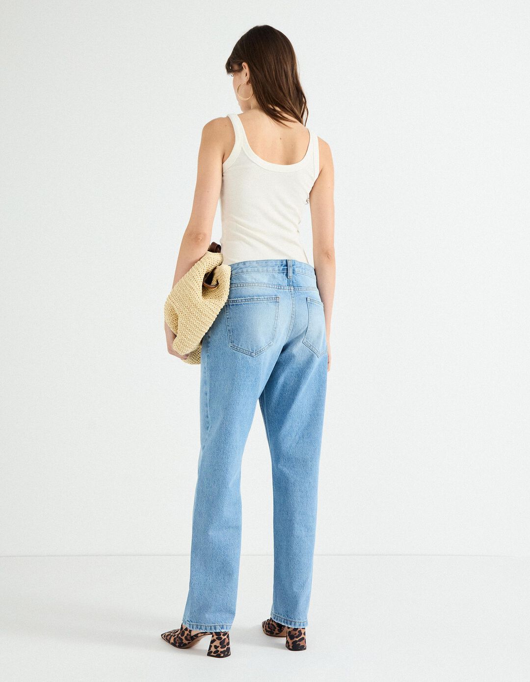 Calças de Ganga 'Straight Fit', Mulher, Azul Claro
