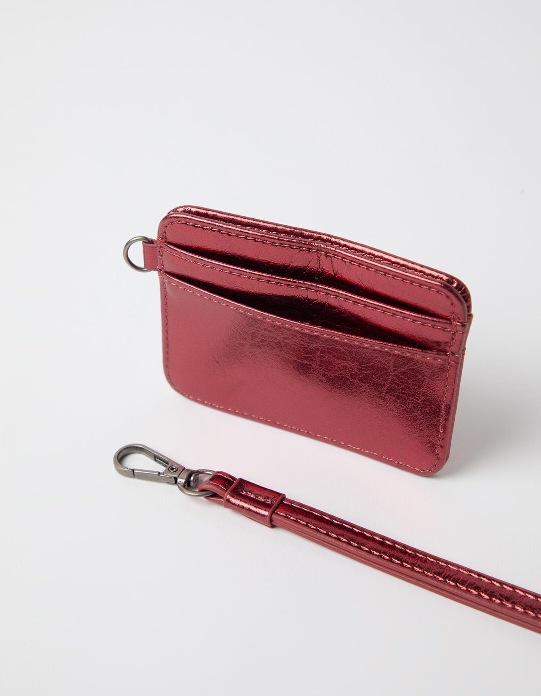 Porta-Cart&otilde;es Efeito Metalizado, Mulher, Vermelho