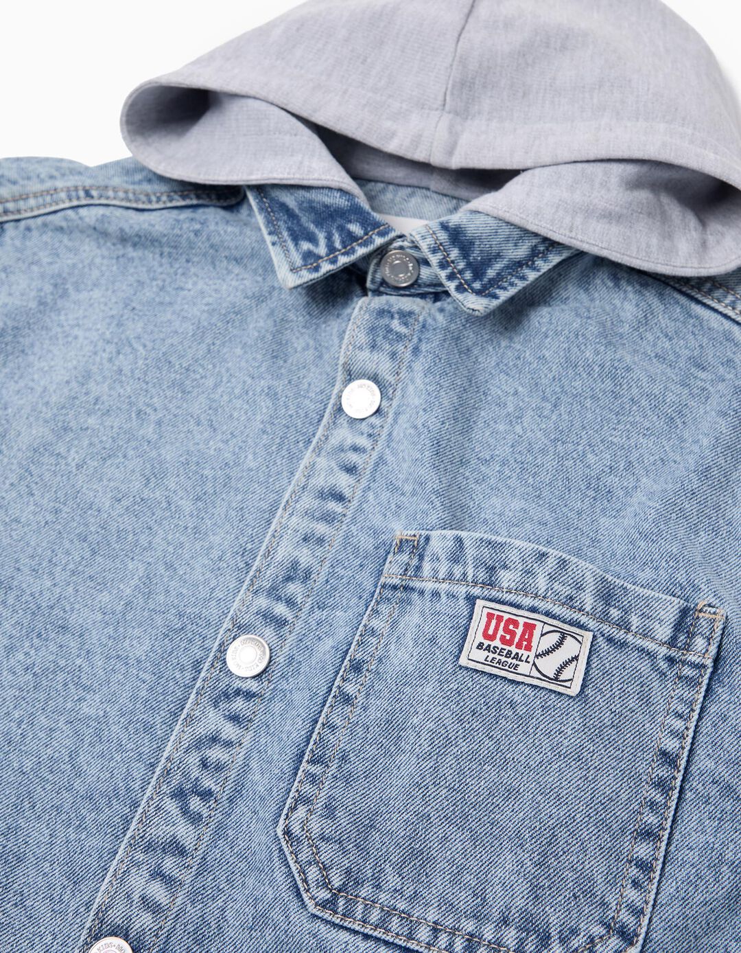 Sobrecamisa de Ganga com Capuz, Menino, Azul Claro