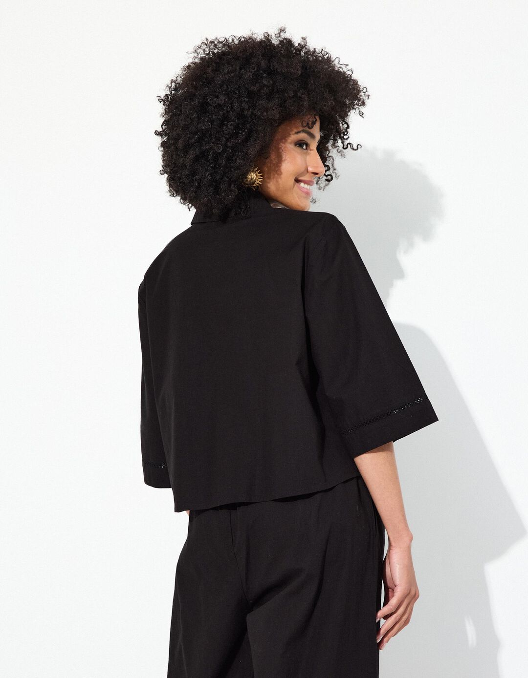 Camisa Curta, Mulher, Preto 