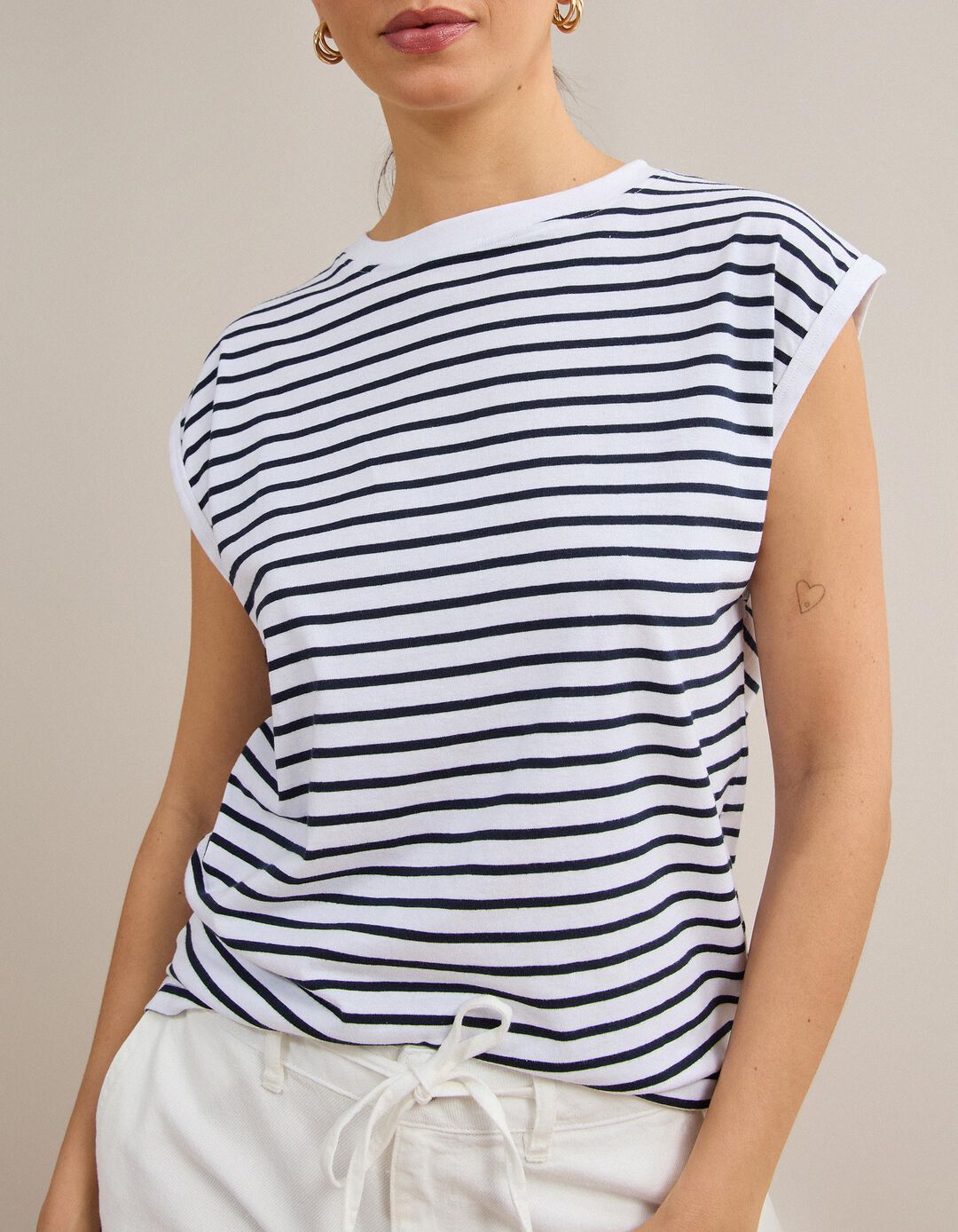 T-shirt &Agrave;s Riscas, Mulher, Branco