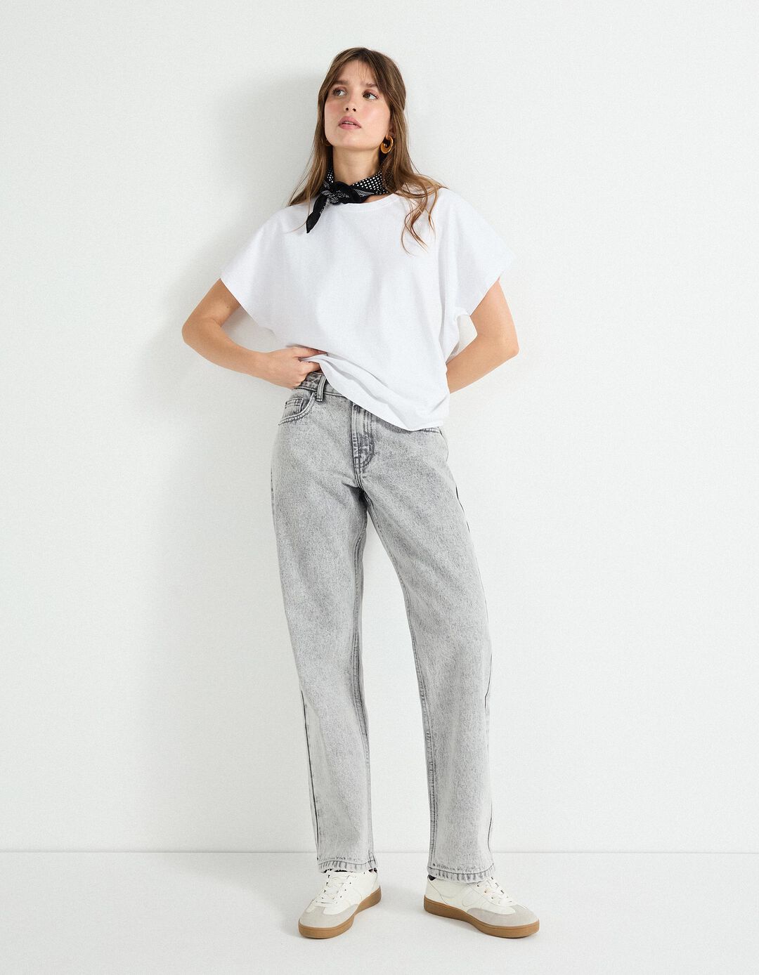 Calças de Ganga 'Straight Fit', Mulher, Cinzento