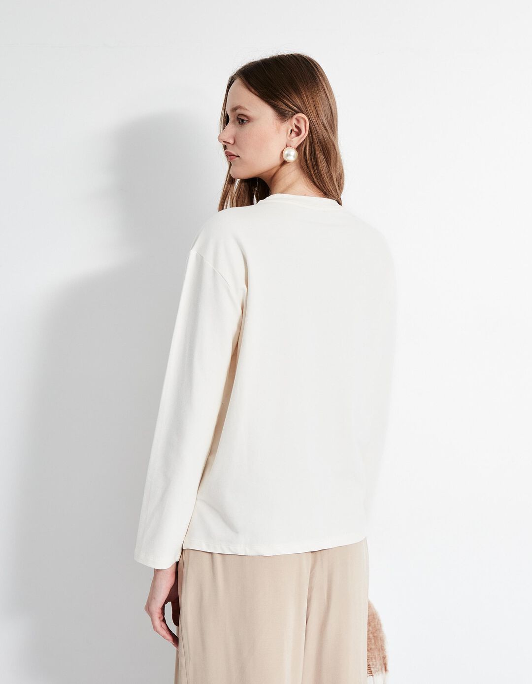 Camisola Manga Comprida, Mulher, Bege Claro