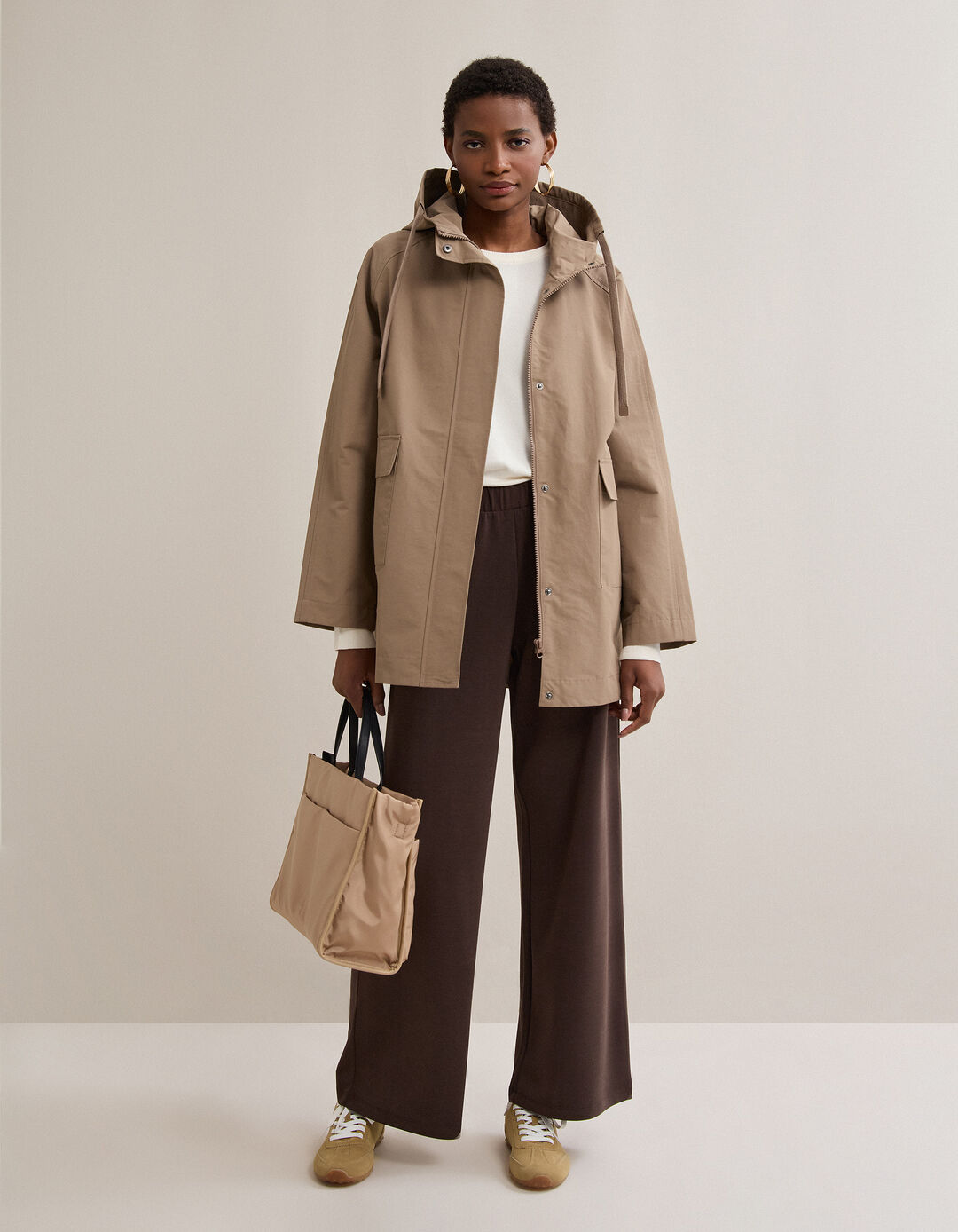 Parka Capuz, Mulher, Bege Escuro