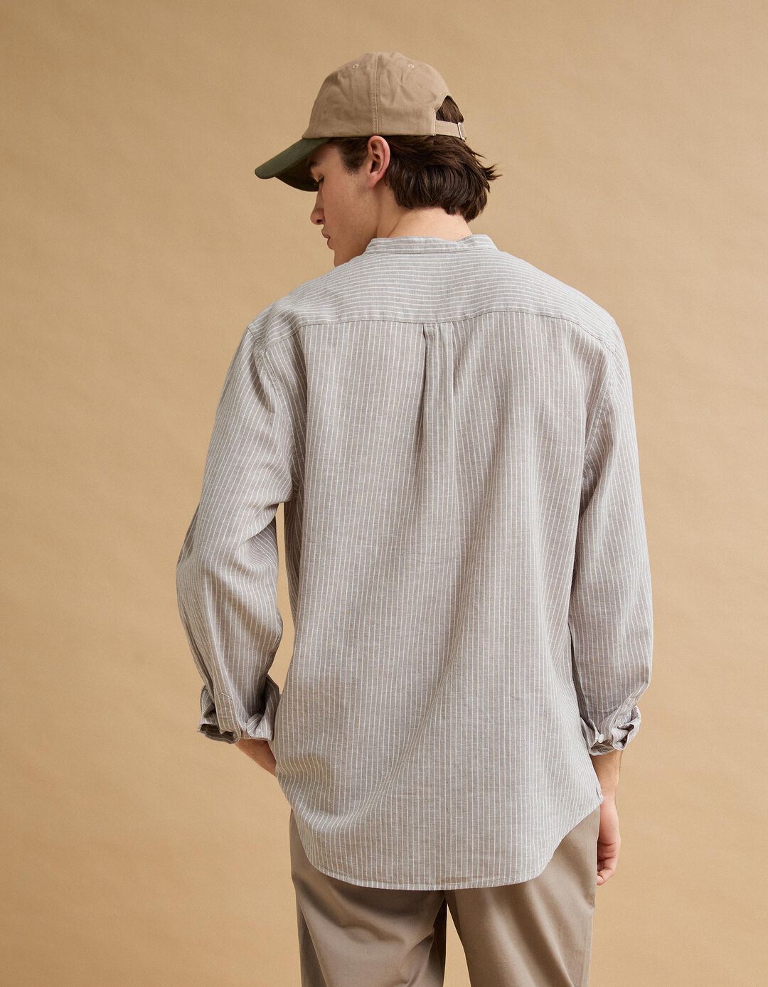 Camisa com Linho, Homem, Bege