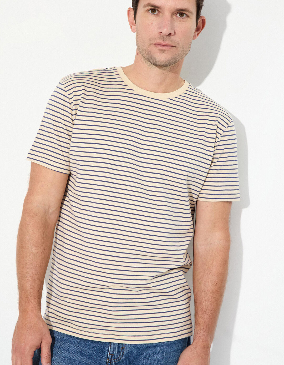 T-shirt Riscas, Homem, Bege Claro 