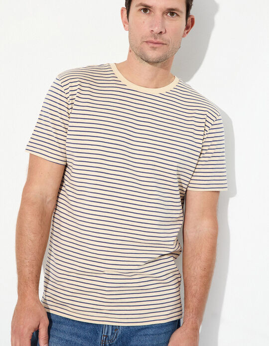 Comprar Online T-shirt Riscas, Homem, Bege Claro 