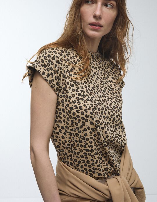 Comprar Online T-shirt Animal Print, Mulher, Bege