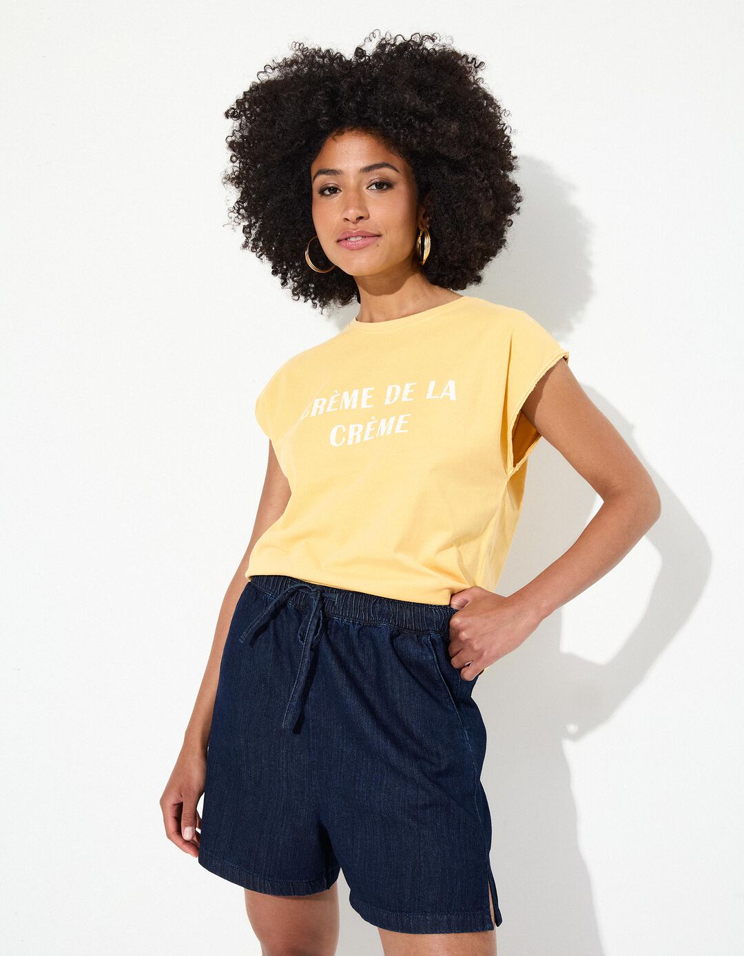 T-shirt sem Mangas, Mulher, Amarelo Escuro 