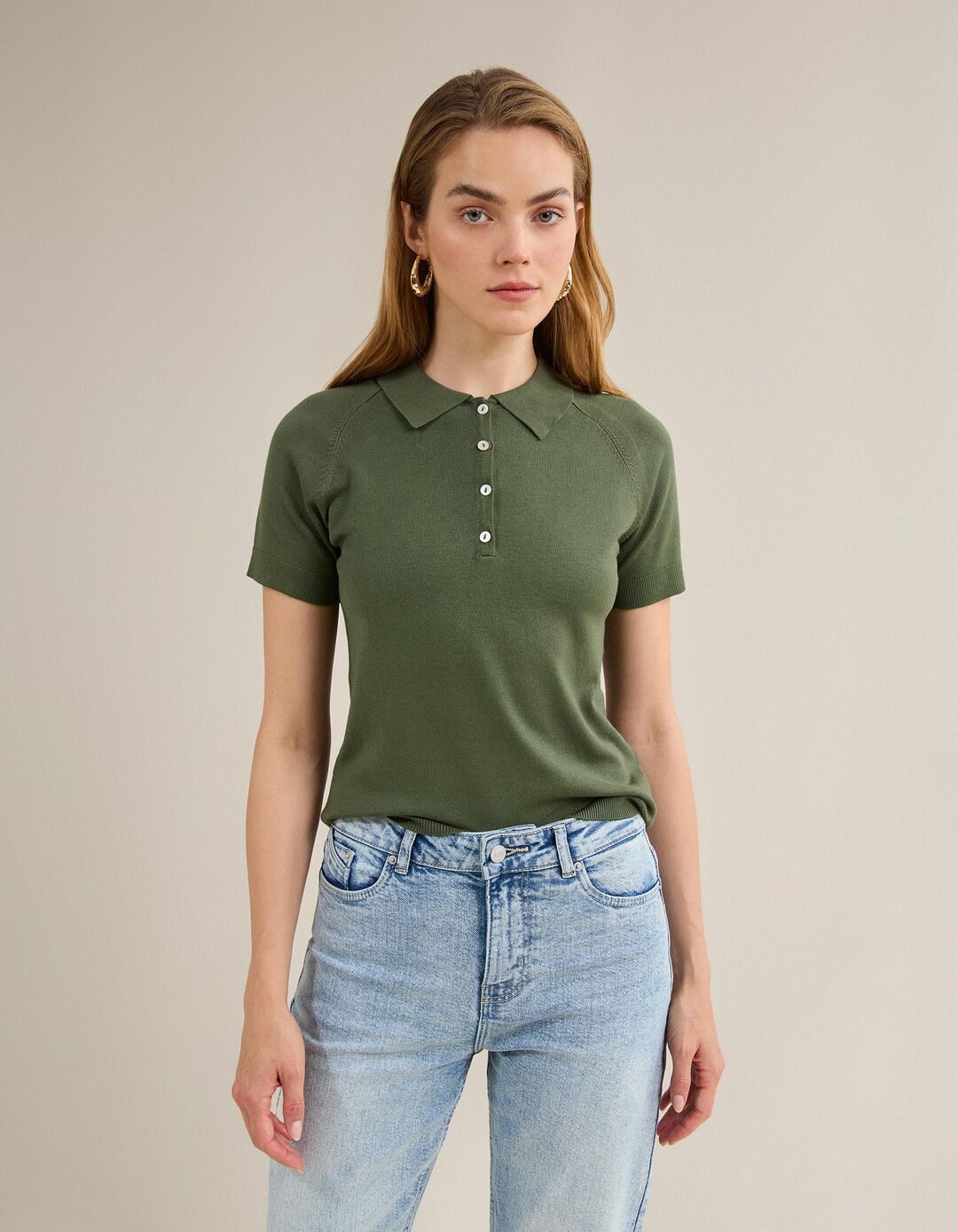 Polo Manga Curta, Mulher, Verde Escuro
