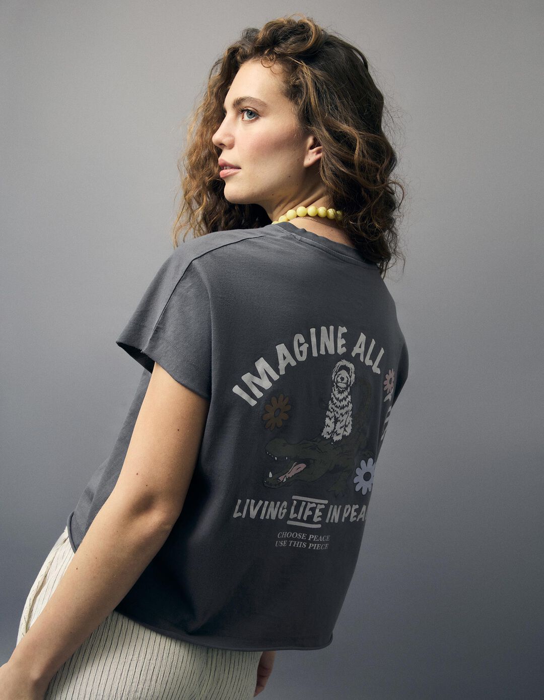 T-shirt 'Peace Language', Mulher, Cinzento Escuro