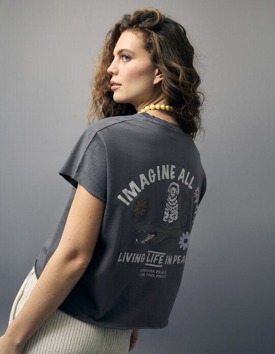 Comprar Online T-shirt 'Peace Language', Mulher, Cinzento Escuro
