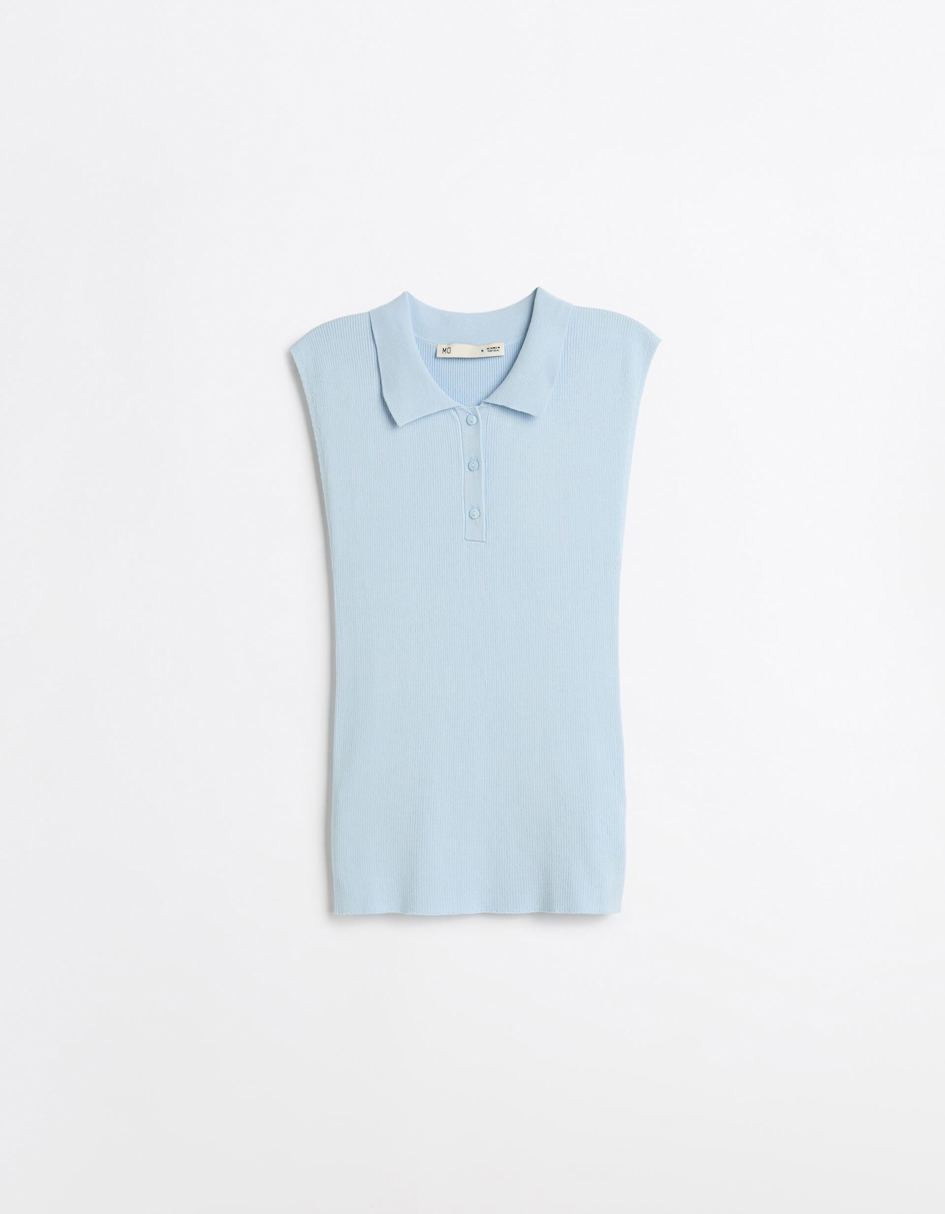 Comprar Online Top Tricotado Com Gola Polo, Mulher, Azul Claro