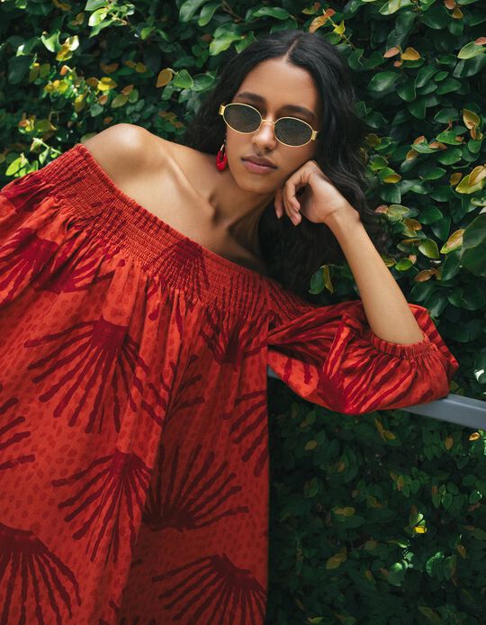 Comprar Online Vestido Com Linho, Mulher, Vermelho Escuro