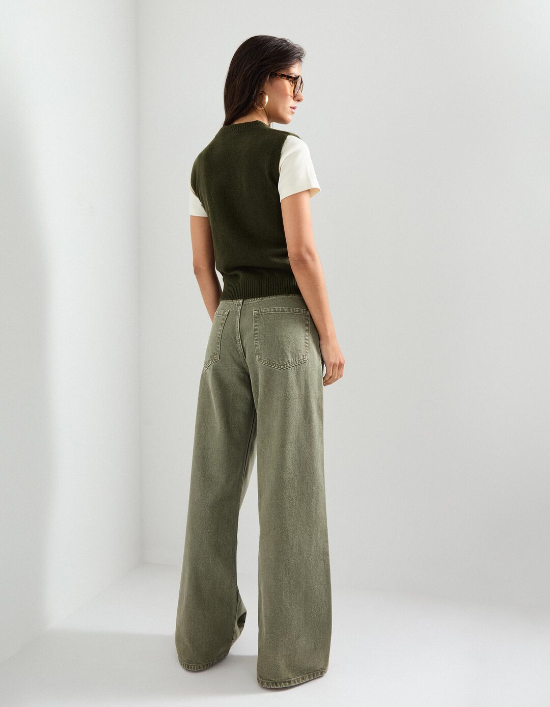 Calças de Ganga 'Straight Fit', Mulher, Verde Escuro