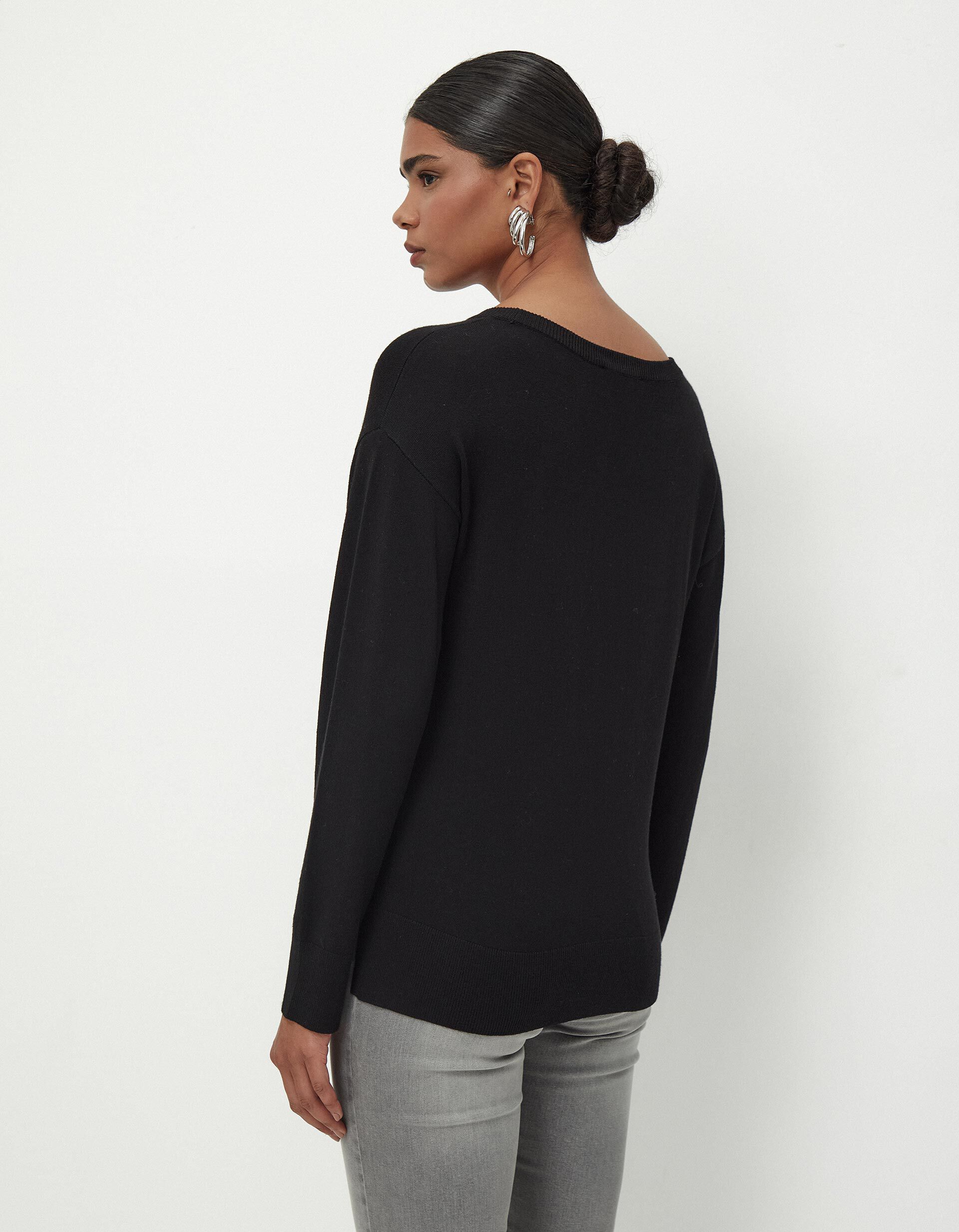 Comprar Online Camisola de Malha Decote Redondo, Mulher, Preto