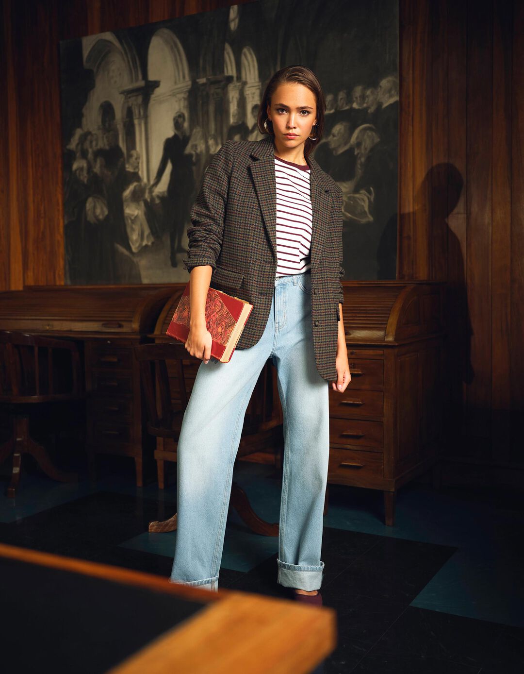 Blazer Xadrez, Mulher, Cinzento