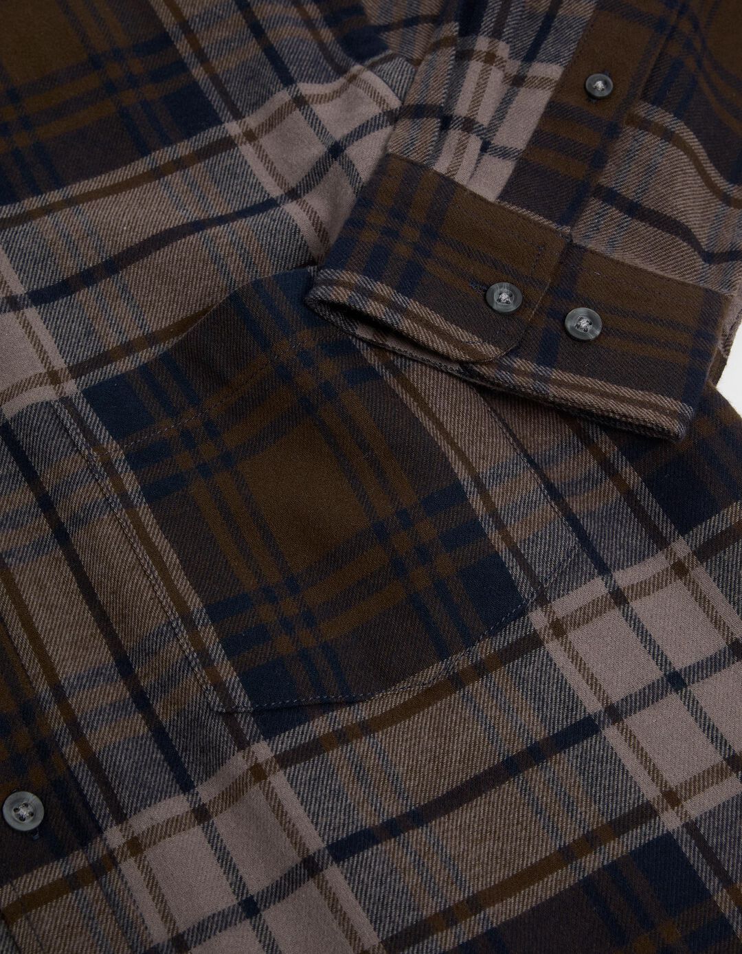 Camisa de Manga Comprida Xadrez Flanela, Homem, Castanho Escuro