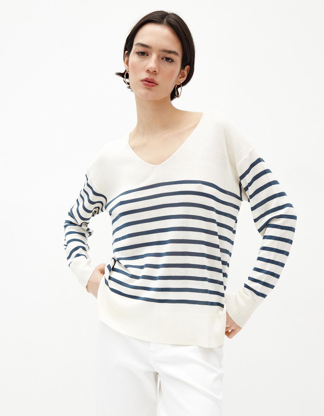 Camisola Malha Fina, Mulher, Bege Claro