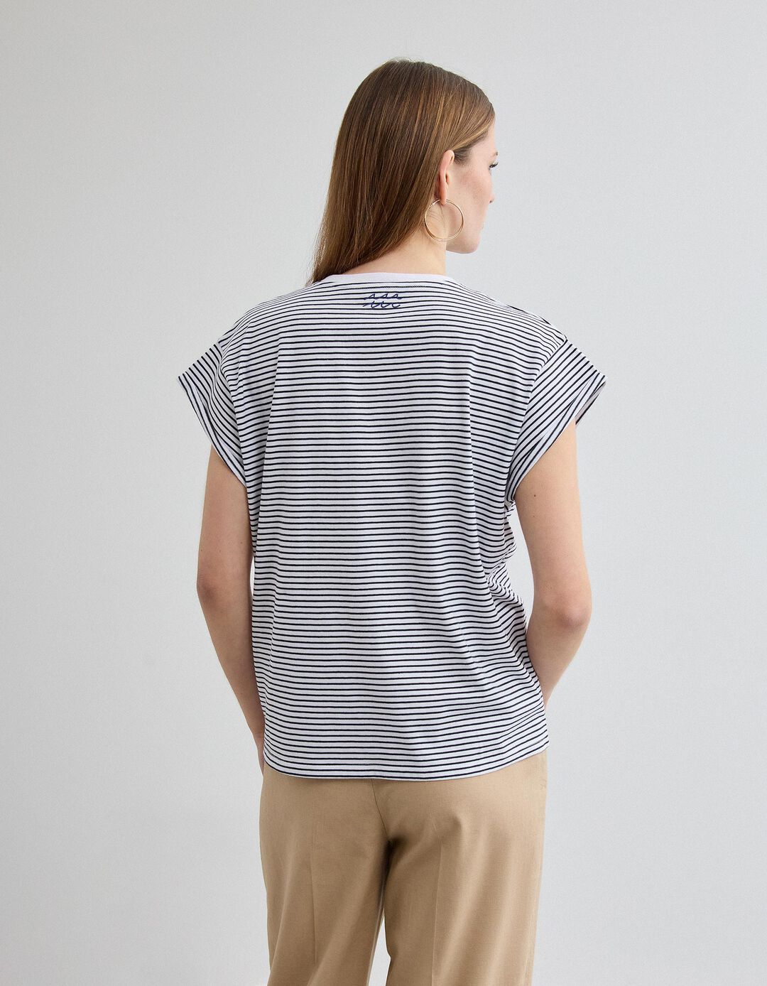 T-shirt Bordado, Mulher, Azul