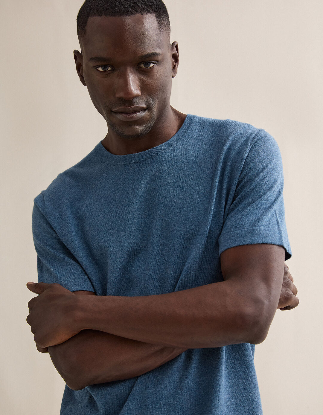 T-shirt de Malha com Caxemira, Homem, Azul