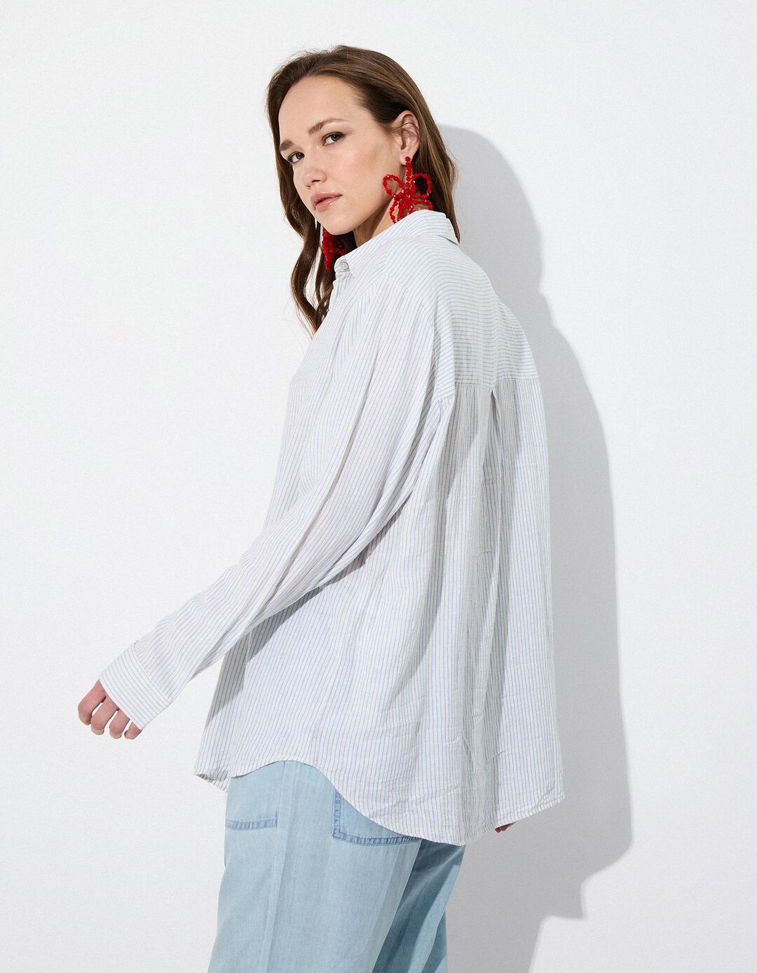 Camisa com Linho, Mulher, Azul