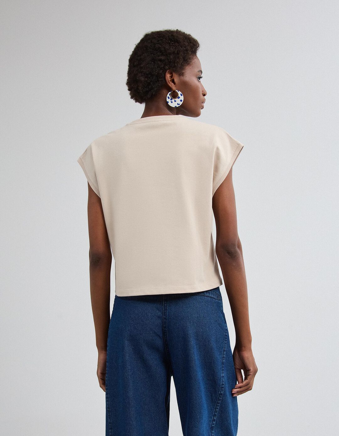 T-shirt Cropped, Mulher, Bege