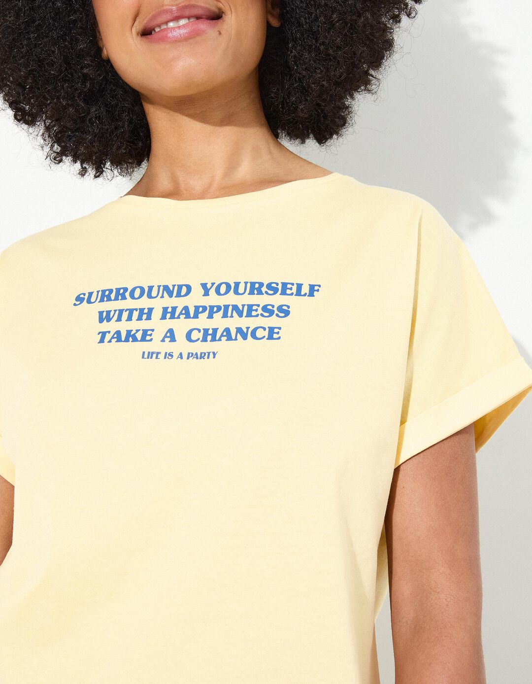 T-shirt Print, Mulher, Amarelo Claro 