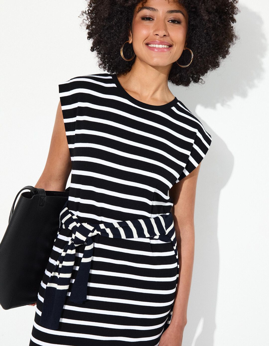 Vestido Comprido Riscas, Mulher, Preto