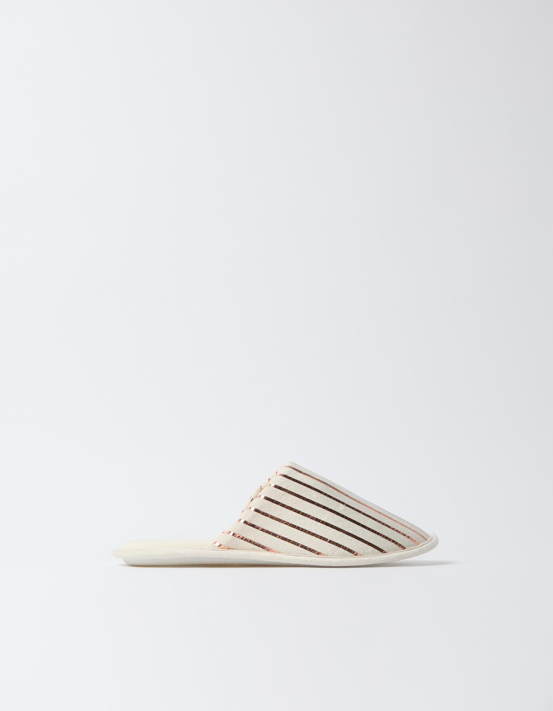 Comprar Online Chinelos De Quarto &Agrave;s Riscas, Mulher, Bege