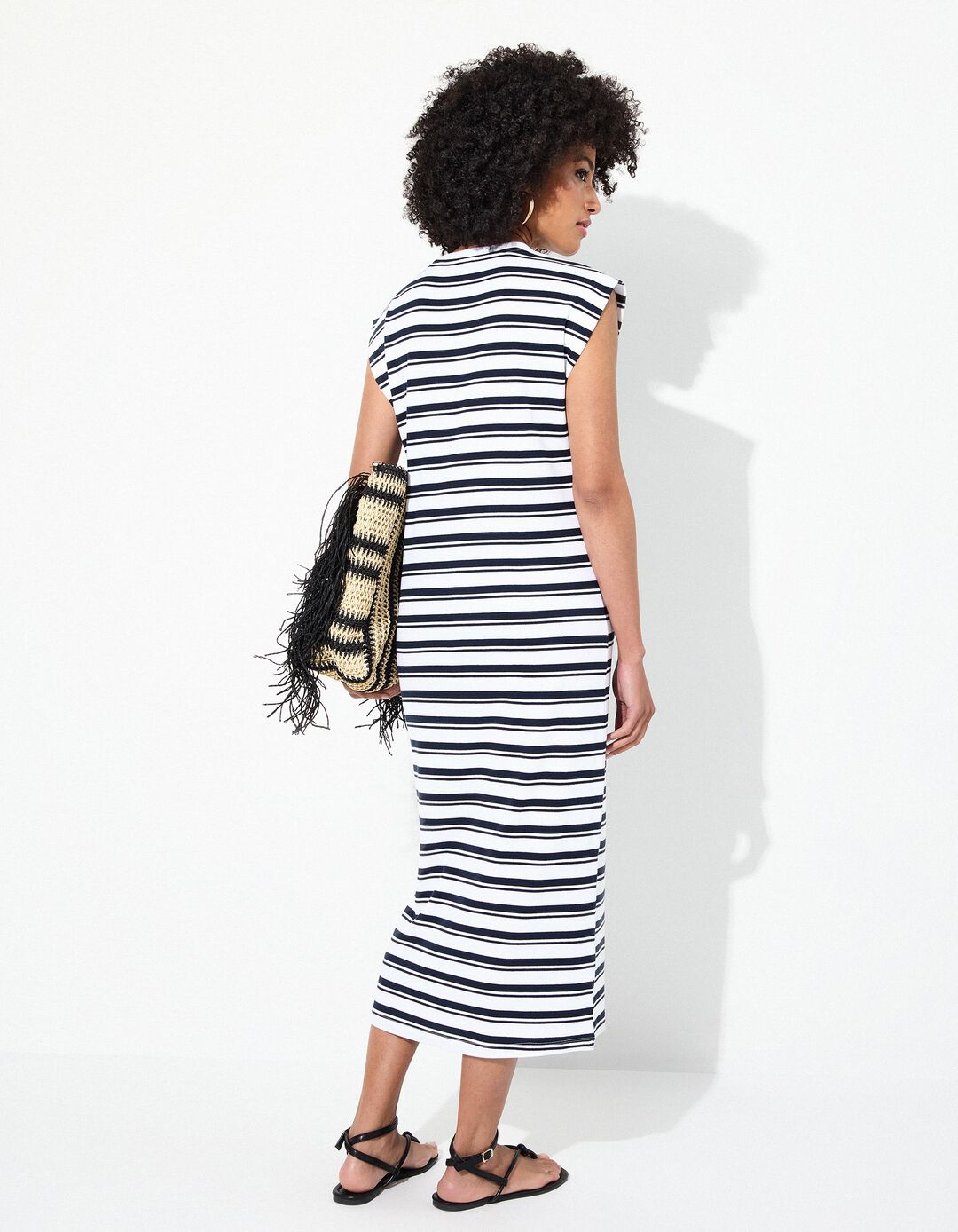 Vestido Comprido Riscas, Mulher, Branco